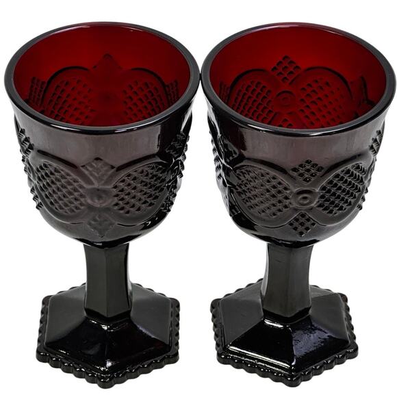 Avon Cape Cod Ruby Red 5-1/4" Wine Goblets Set of 2 - Picture 2 of 4